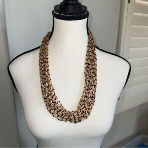 Multistrand Black & Natural Beaded Necklace Boho